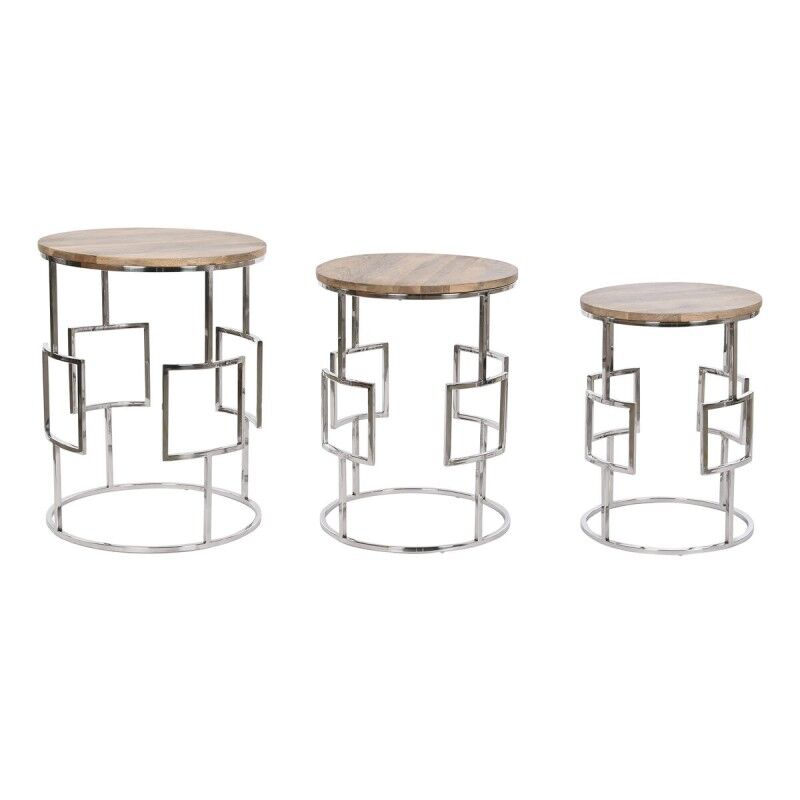 Home ESPRIT|Jogo de 3 mesas Home ESPRIT Castanho Prateado Natural Aço Madeira de mangueira 49,5 x 49,5 x 62 cm Home ESPRIT|Jogo de 3 mesas Home ESPRIT Castanho Prateado Natural Aço Madeira de mangueira 49,5 x 49,5 x 62 cm