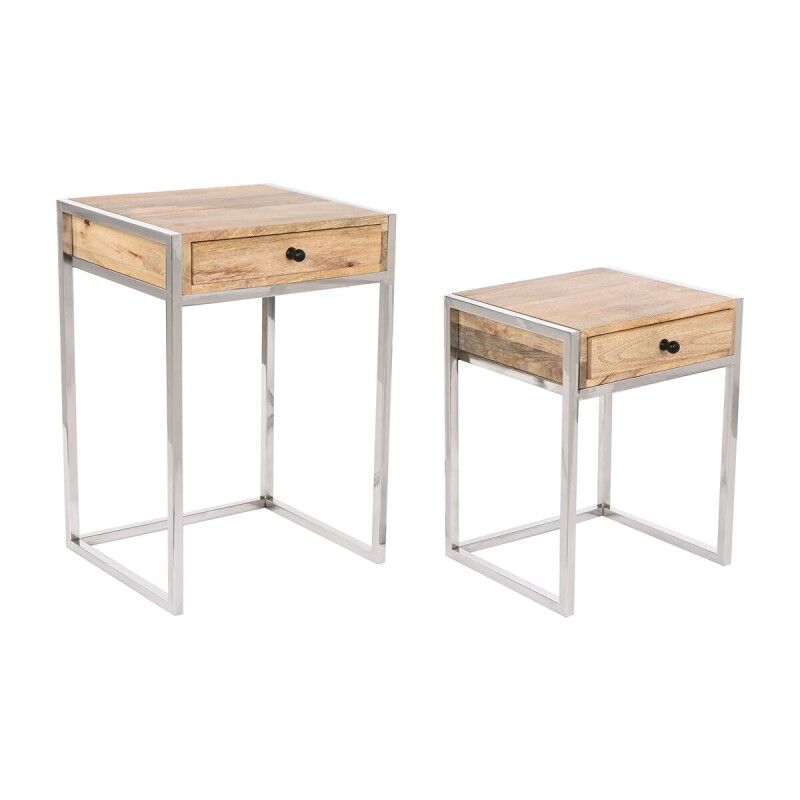 Home ESPRIT|Conjunto de 2 mesas Home ESPRIT Castanho Prateado Natural Aço Madeira de mangueira 45,5 x 41 x 66,5 cm Home ESPRIT|Conjunto de 2 mesas Home ESPRIT Castanho Prateado Natural Aço Madeira de mangueira 45,5 x 41 x 66,5 cm