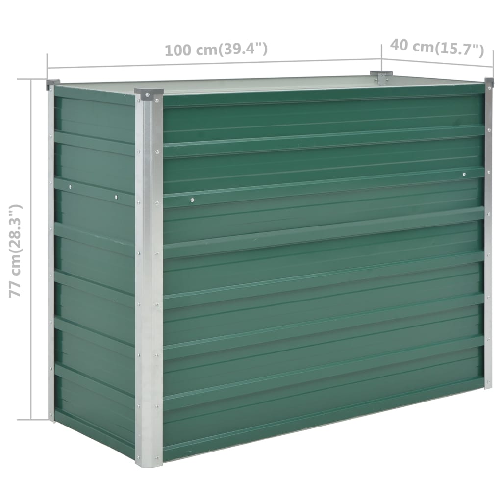 vidaXL Canteiro elevado de jardim aço galvanizado 100x40x77 cm verde