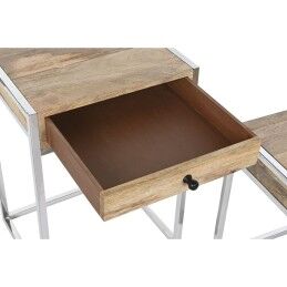 Home ESPRIT|Conjunto de 2 mesas Home ESPRIT Castanho Prateado Natural Aço Madeira de mangueira 45,5 x 41 x 66,5 cm