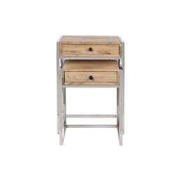 Home ESPRIT|Conjunto de 2 mesas Home ESPRIT Castanho Prateado Natural Aço Madeira de mangueira 45,5 x 41 x 66,5 cm