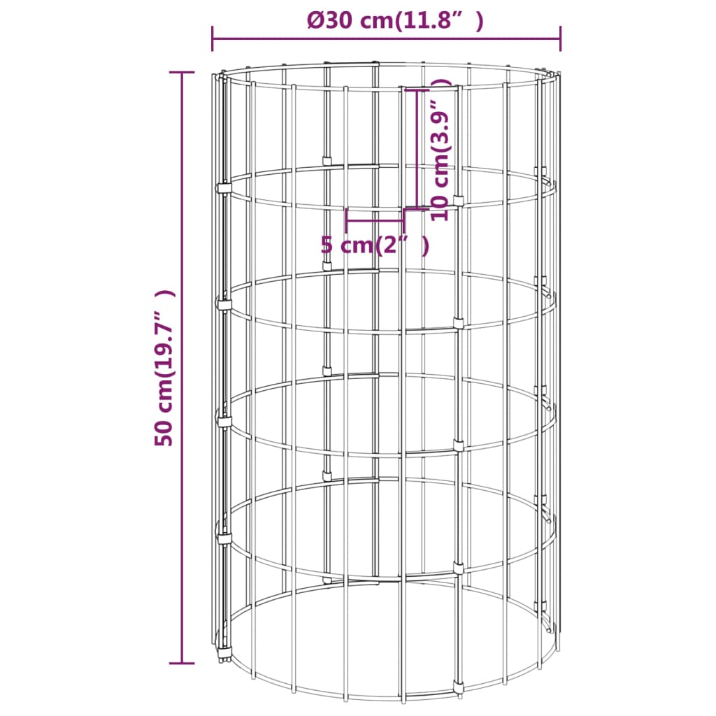 vidaXL Canteiro elevado/cesto gabião circular 3 pcs Ø30x50cm aço galv.