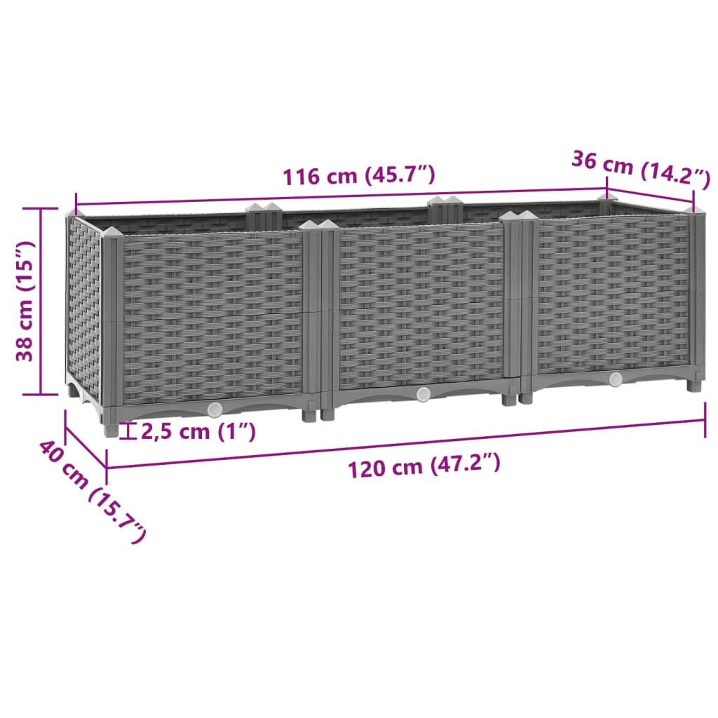 vidaXL Canteiro elevado 120x40x38 cm polipropileno