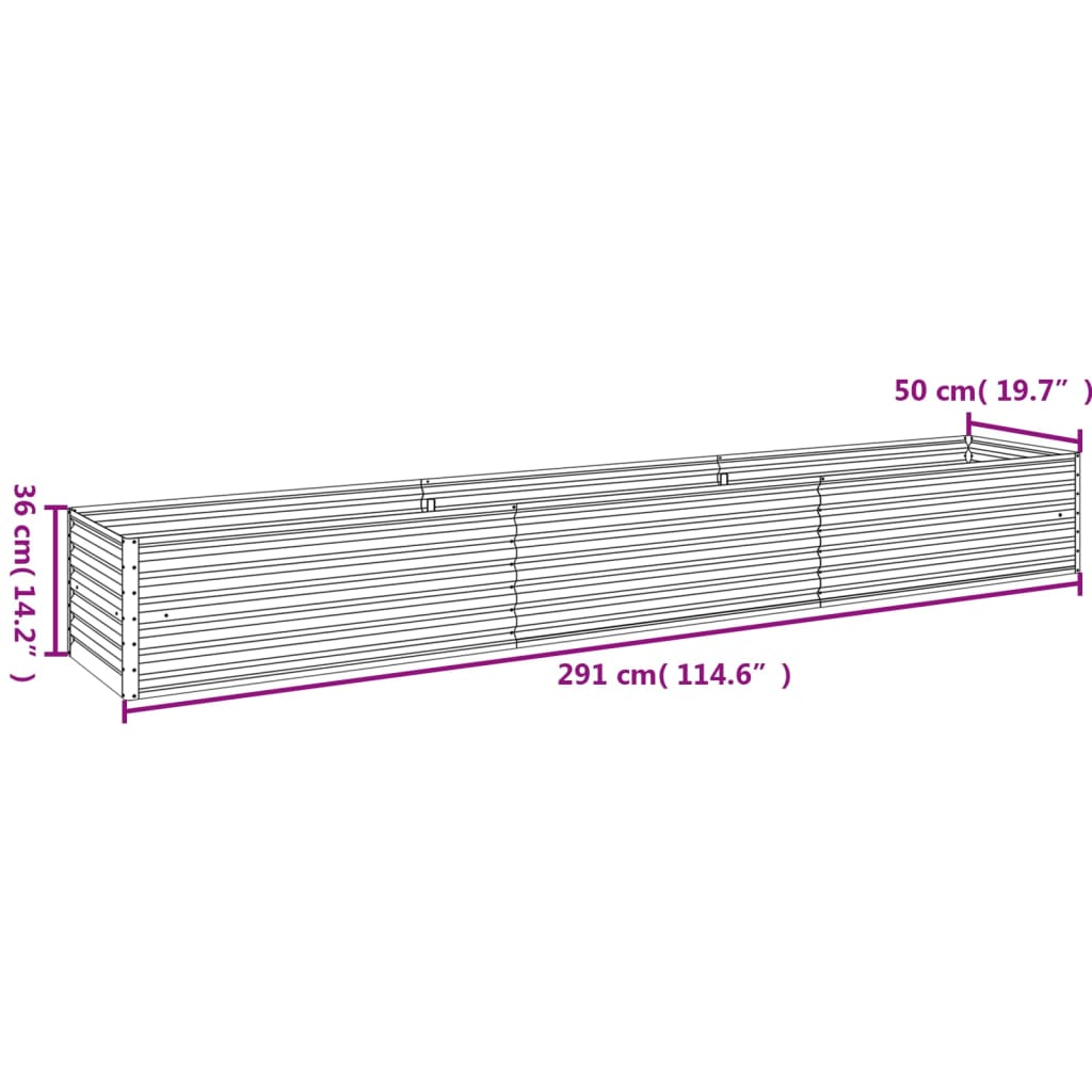 vidaXL Canteiro elevado de jardim 291x50x36 cm aço corten