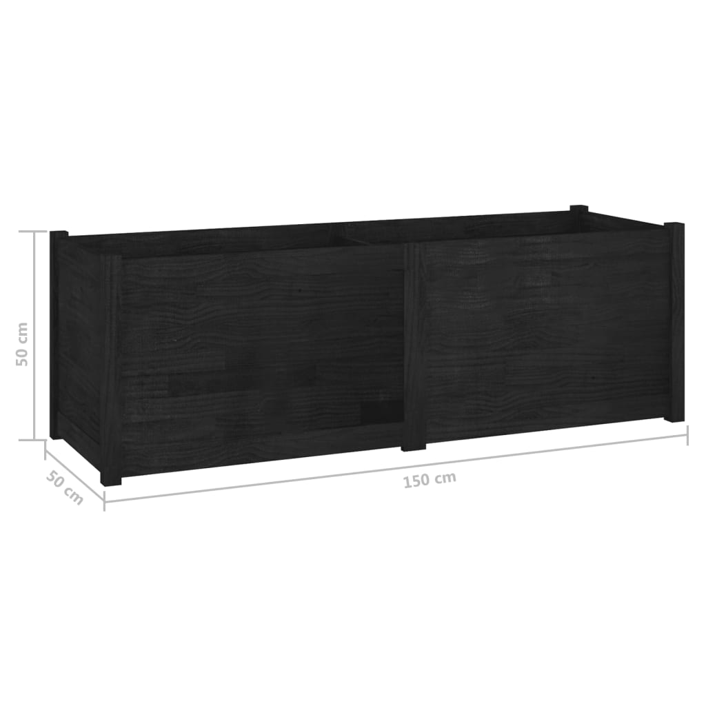 vidaXL Vaso/floreira de jardim 150x50x50 cm pinho maciço preto