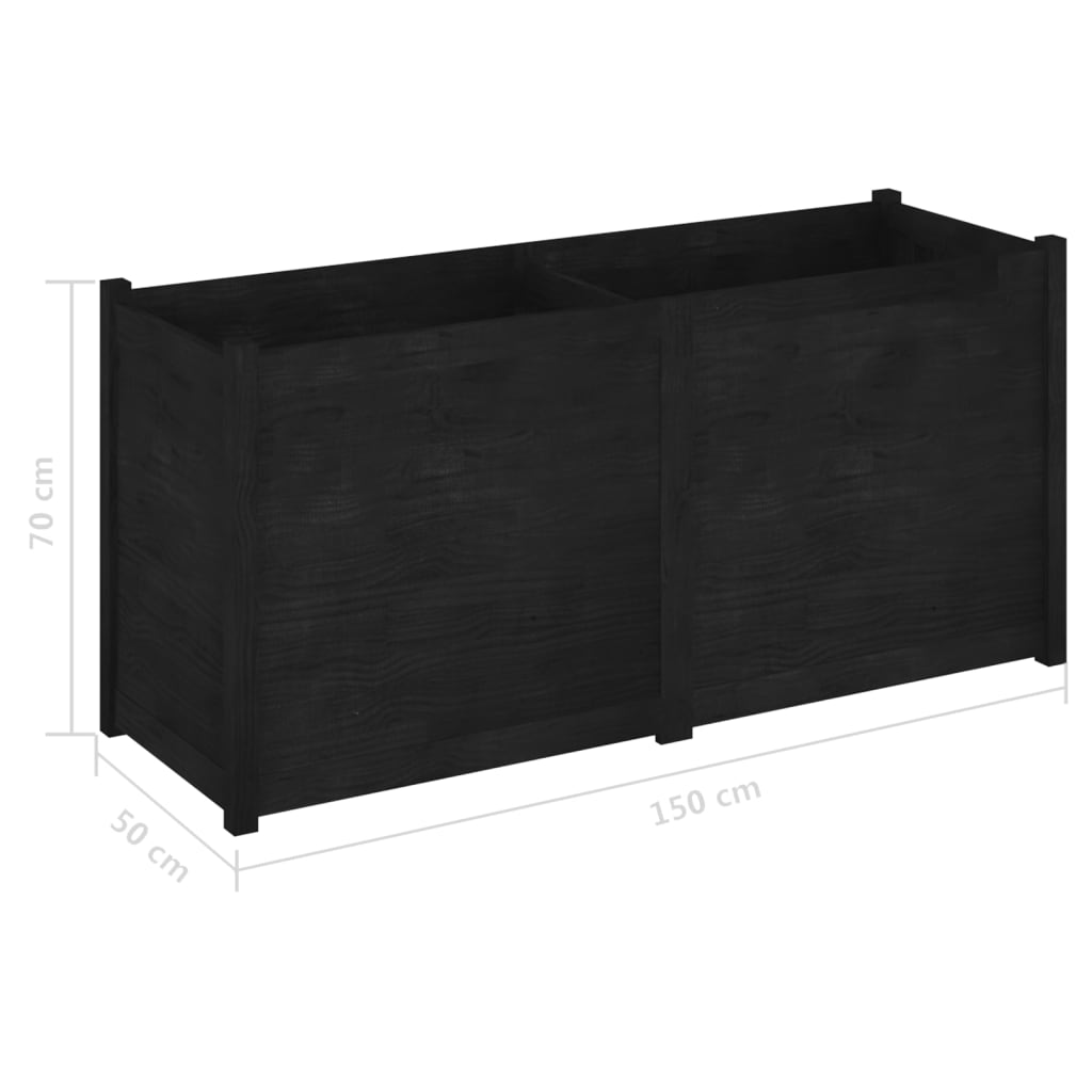 vidaXL Vaso/floreira de jardim 150x50x70 cm pinho maciço preto