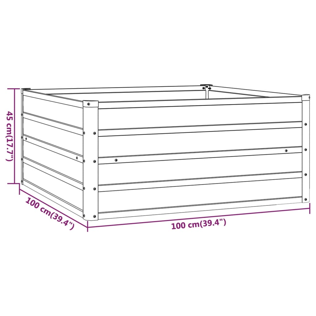 vidaXL Canteiro de jardim 100x100x45 cm aço corten cor enferrujado