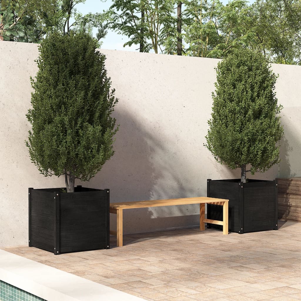 vidaXL Vaso/floreira de jardim 2 pcs 60x60x60 cm pinho maciço preto