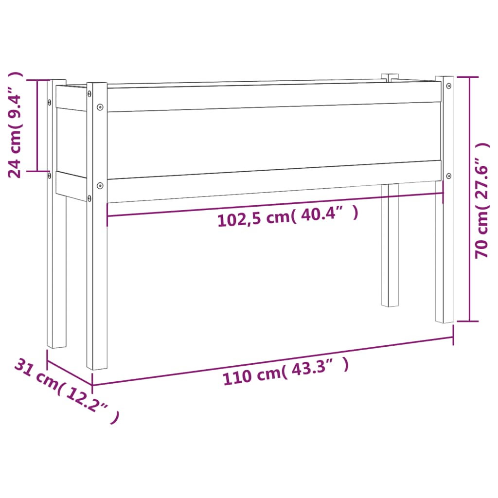 vidaXL Vaso/floreira de jardim 110x31x70 cm pinho maciço