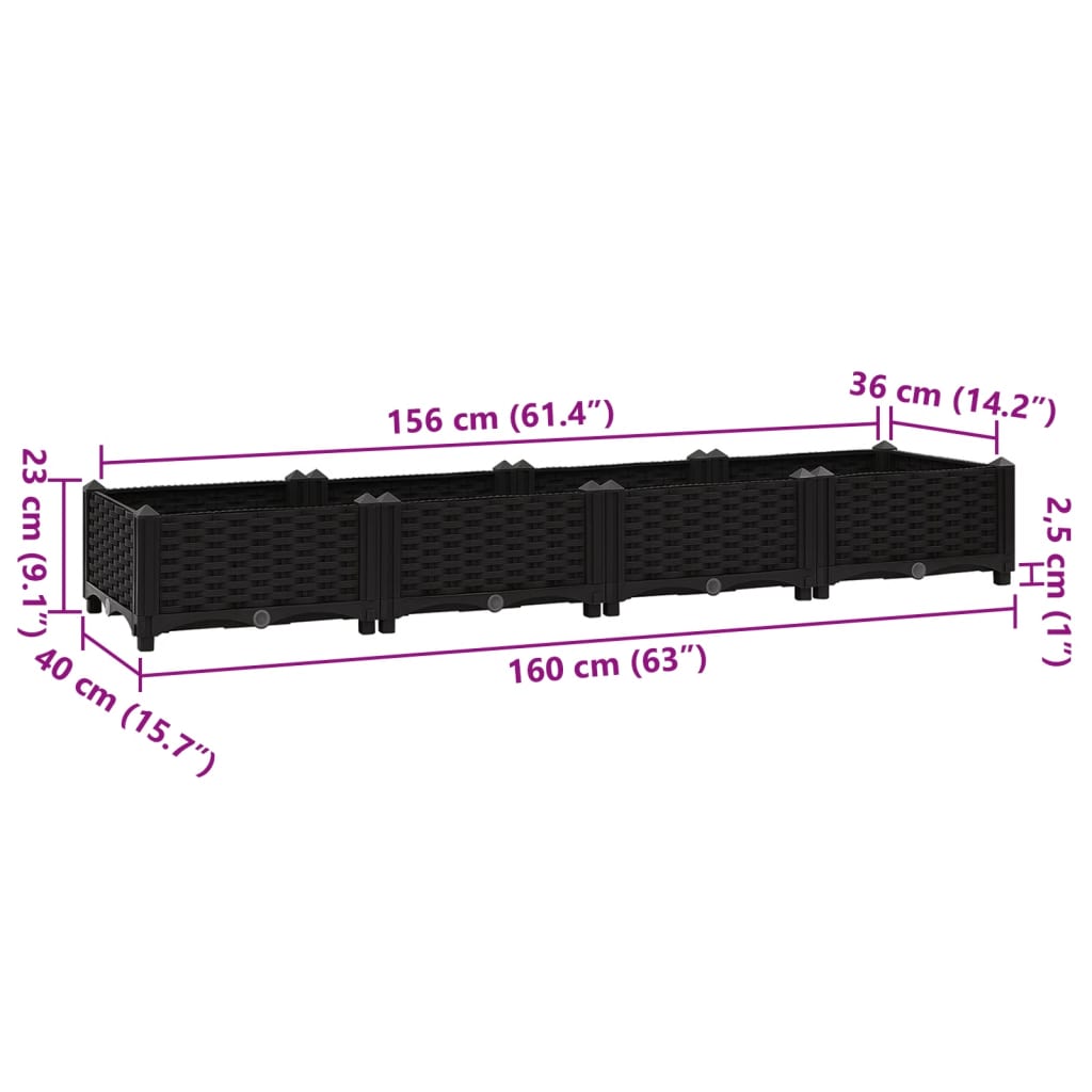 vidaXL Canteiro elevado 160x40x23 cm polipropileno