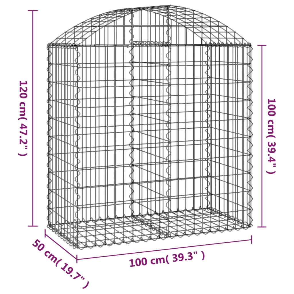 vidaXL Cesto gabião arqueado 100x50x100/120 cm ferro galvanizado