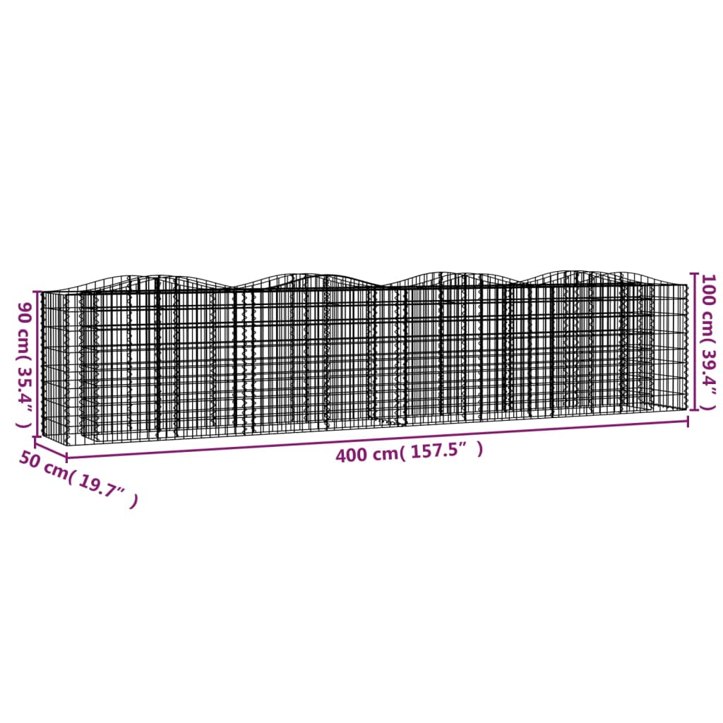 vidaXL Canteiro elevado gabião arqueado 400x50x100cm ferro galvanizado