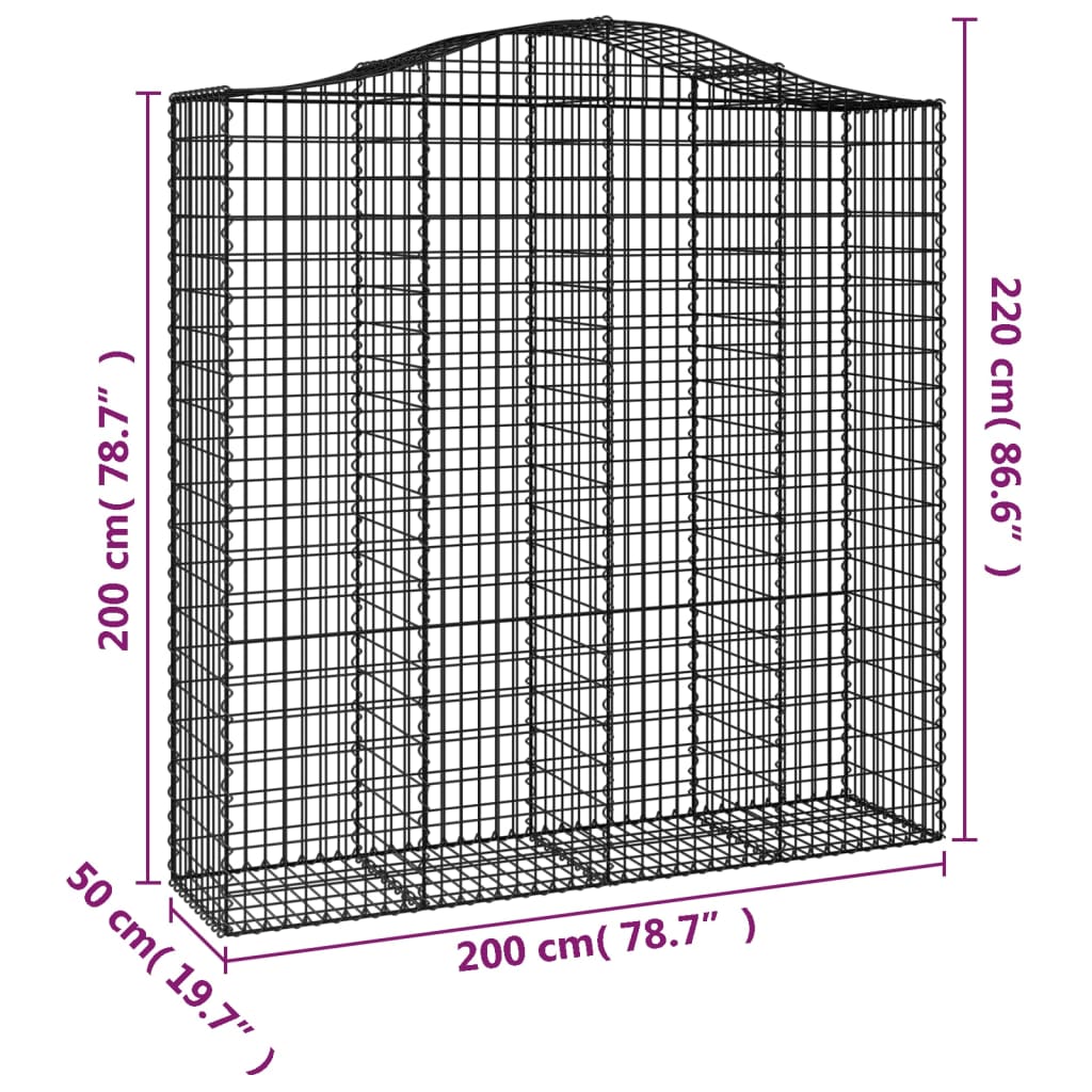 vidaXL Cesto gabião arqueado 200x50x200/220 cm ferro galvanizado