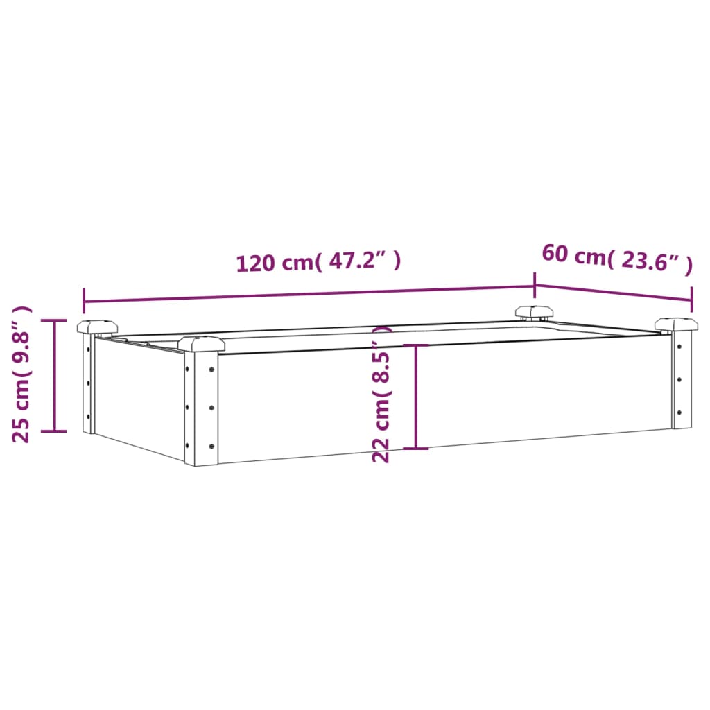 vidaXL Canteiro elevado c/ forro 120x60x25 cm madeira de abeto maciça