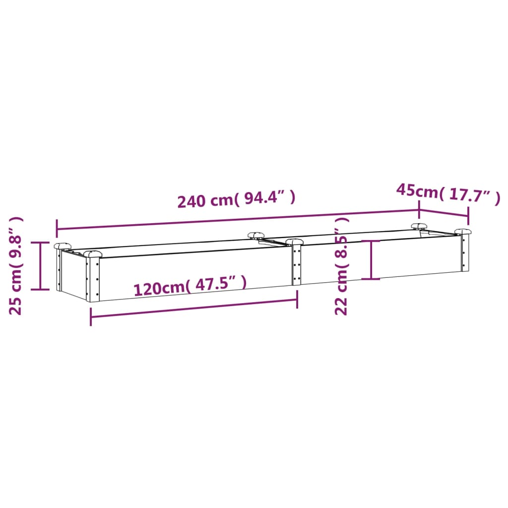 vidaXL Canteiro elevado c/ forro 240x45x25 cm abeto maciço castanho