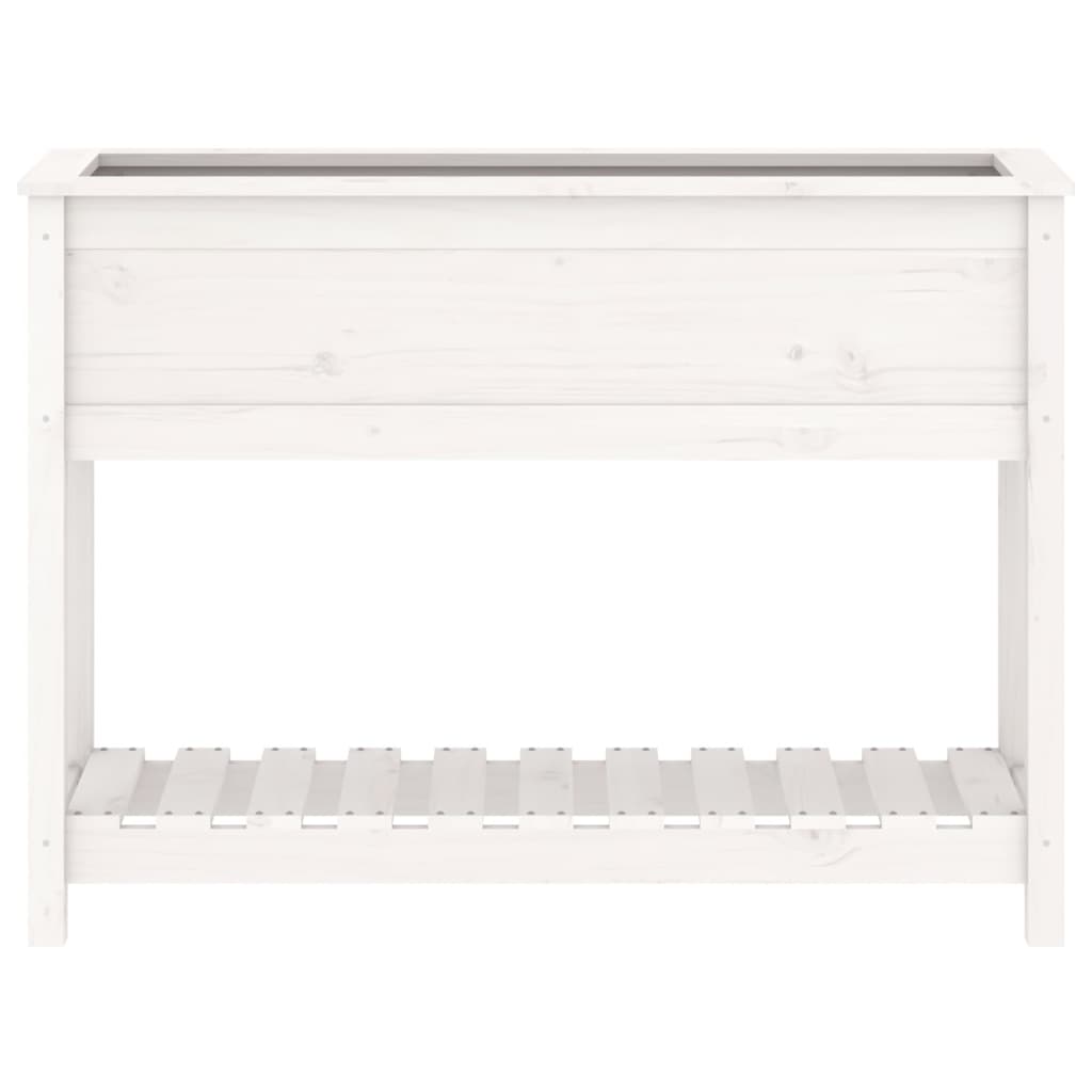 vidaXL Vaso/floreira c/ prateleira 111,5x34,5x81cm pinho maciço branco