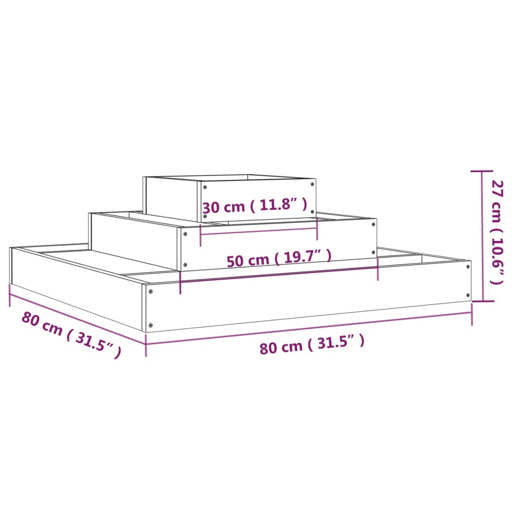 vidaXL Vaso/floreira 80x80x27 cm pinho maciço preto