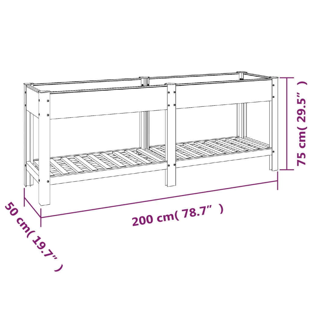 vidaXL Canteiro elevado jardim c/ prateleira 200x50x75 cm WPC cinzento