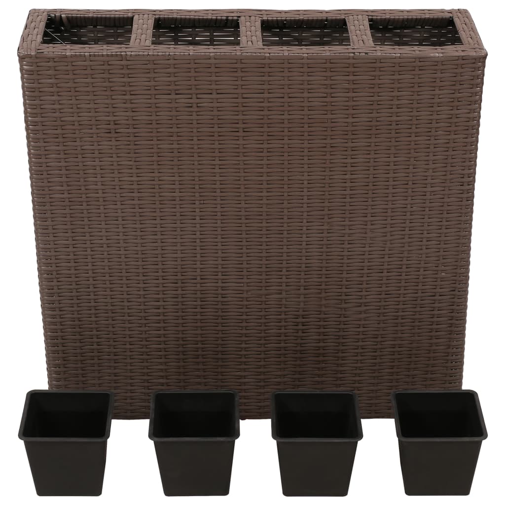 vidaXL Floreira de jardim com 4 vasos 2 pcs vime PE castanho