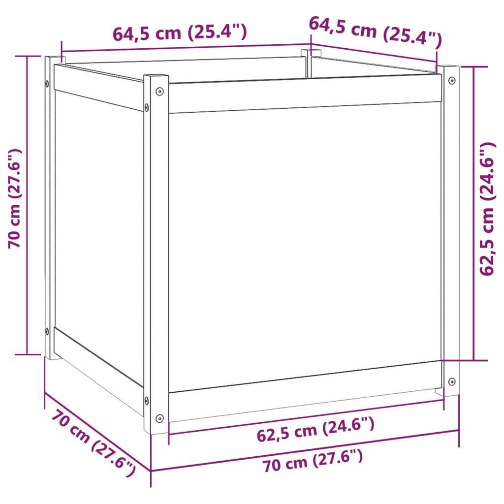 vidaXL Vaso de jardim 70x70x70 cm madeira de pinho maciça preto