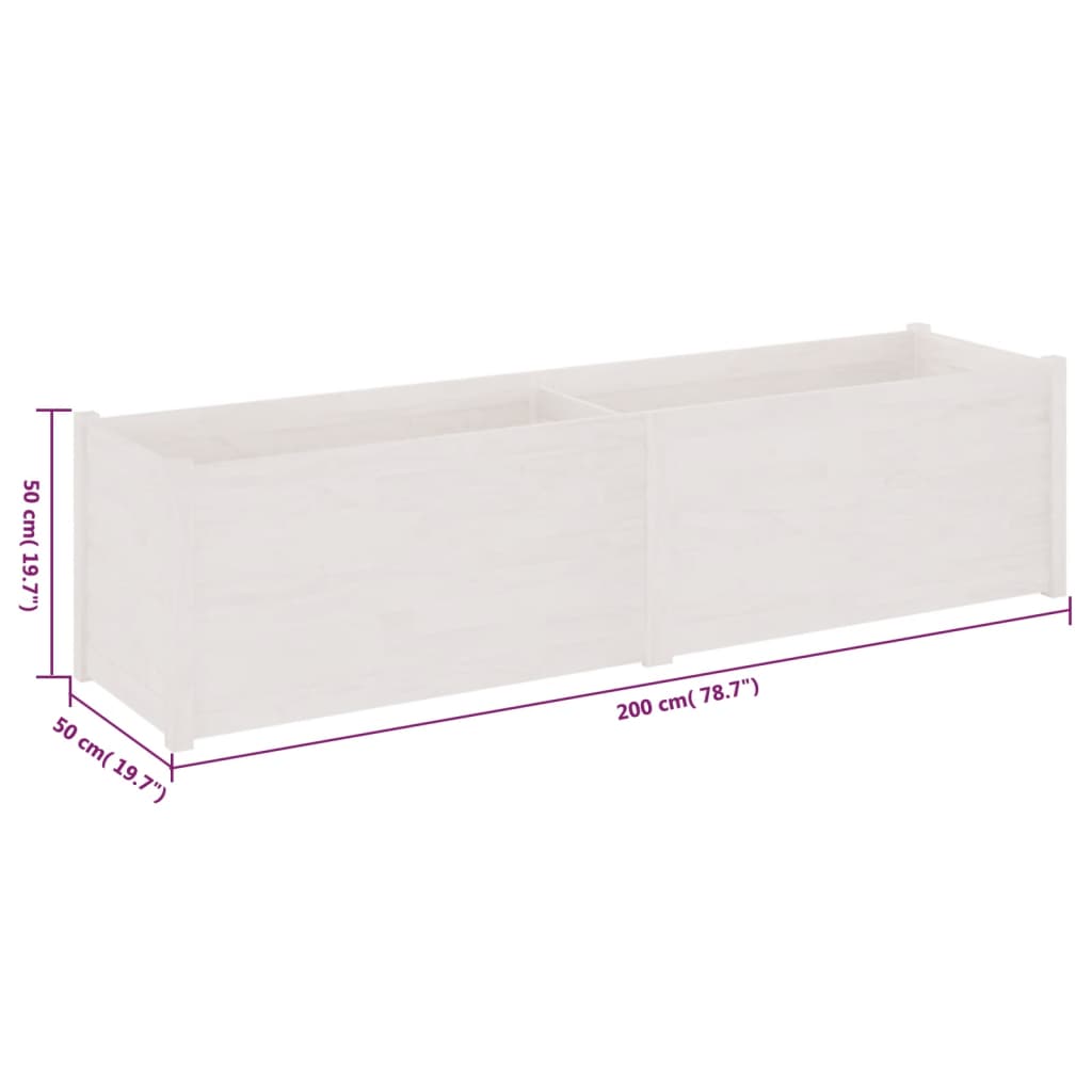 vidaXL Vaso de jardim 200x50x50 cm madeira de pinho maciça branco