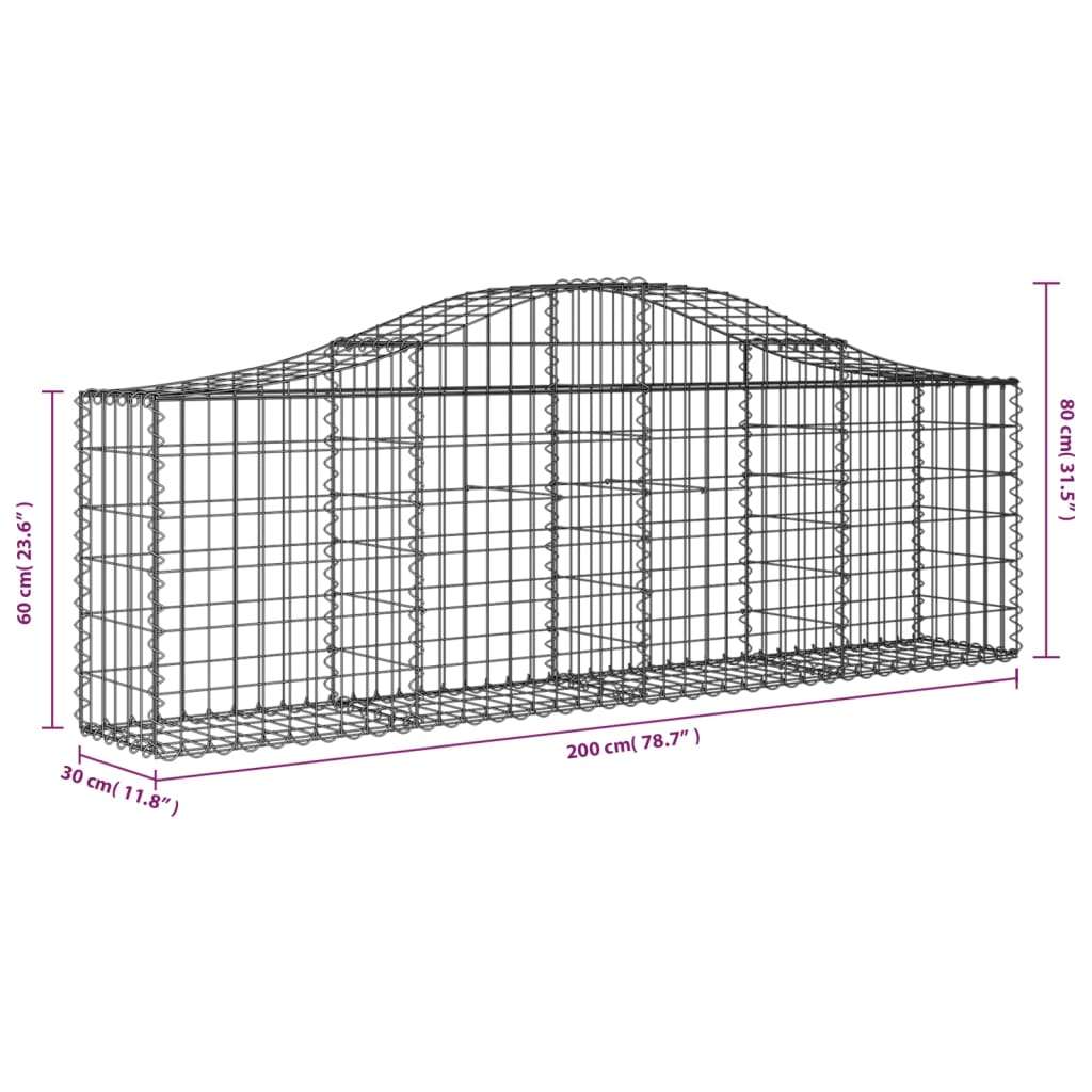 vidaXL Cestos gabião arqueados 12pcs 200x30x60/80 cm ferro galvanizado