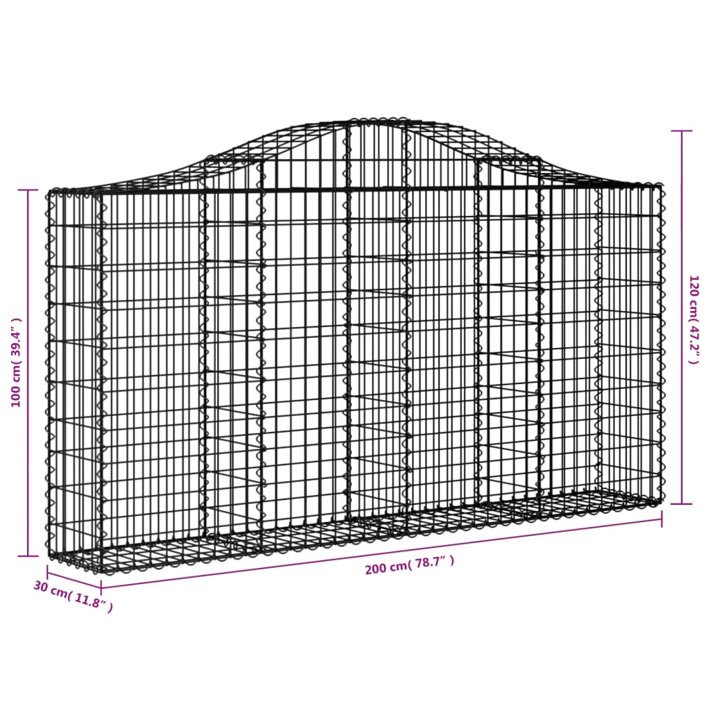 vidaXL Cestos gabião arqueados 8pcs 200x30x100/120cm ferro galvanizado