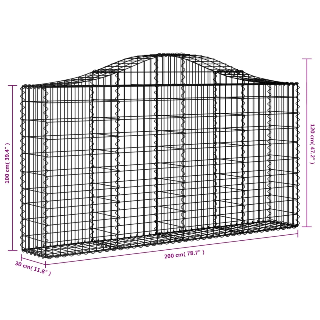 vidaXL Cestos gabião arqueados 15 pcs 200x30x100/120 ferro galvanizado