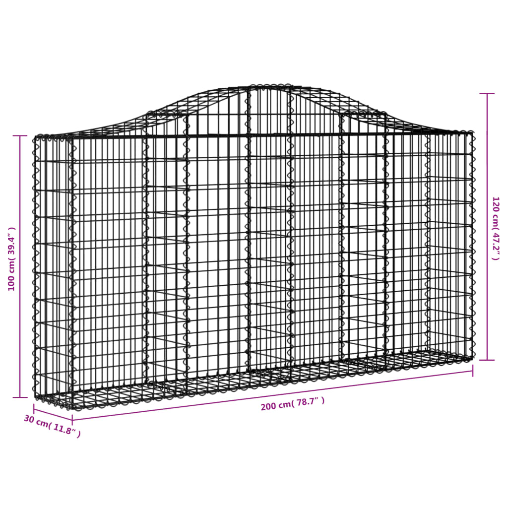 vidaXL Cestos gabião arqueados 40 pcs 200x30x100/120 ferro galvanizado