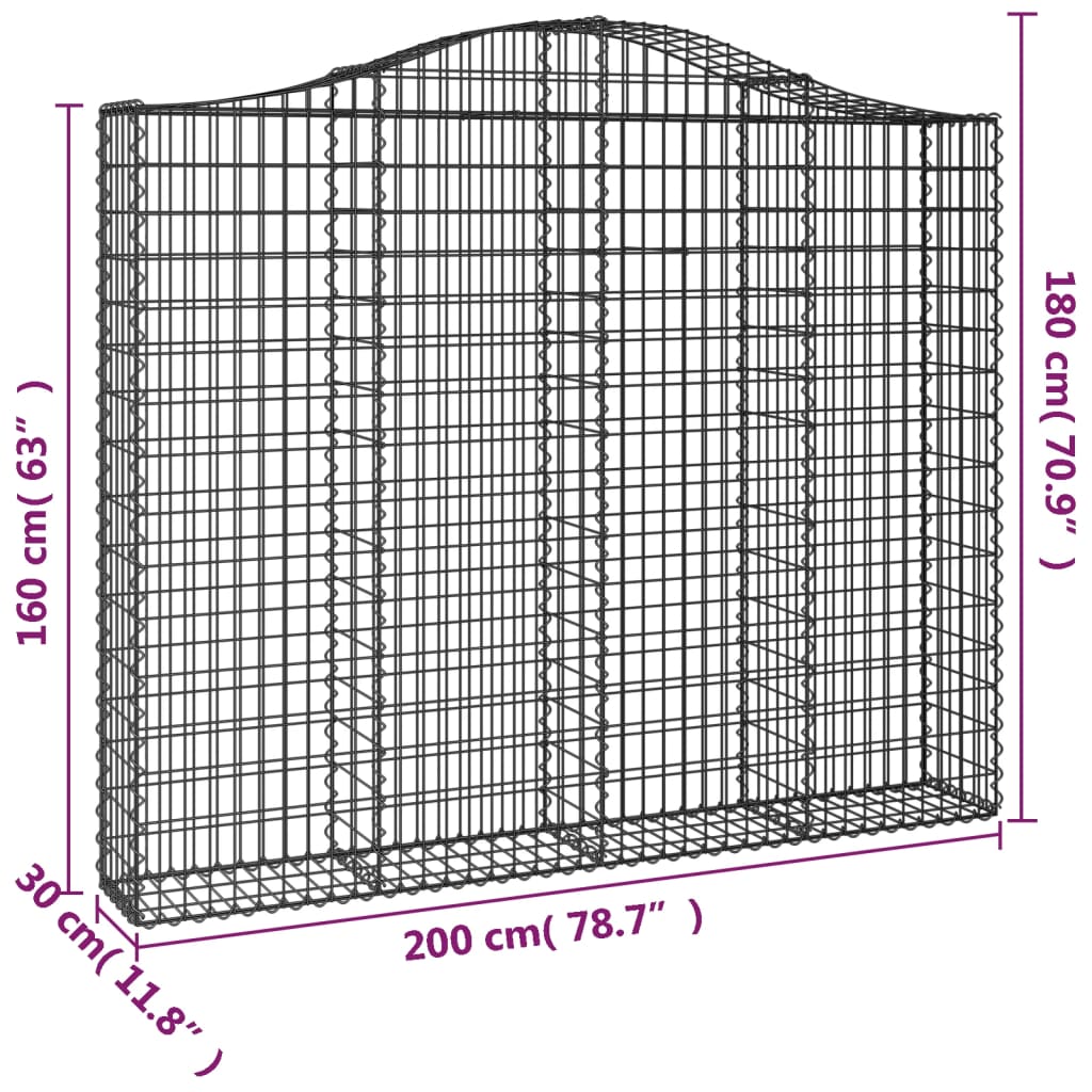 vidaXL Cestos gabião arqueados 4pcs 200x30x160/180cm ferro galvanizado