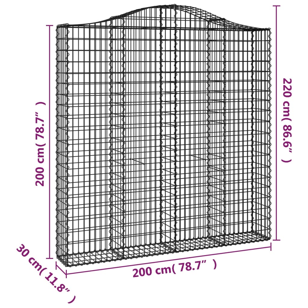 vidaXL Cestos gabião arqueados 11 pcs 200x30x200/220 ferro galvanizado