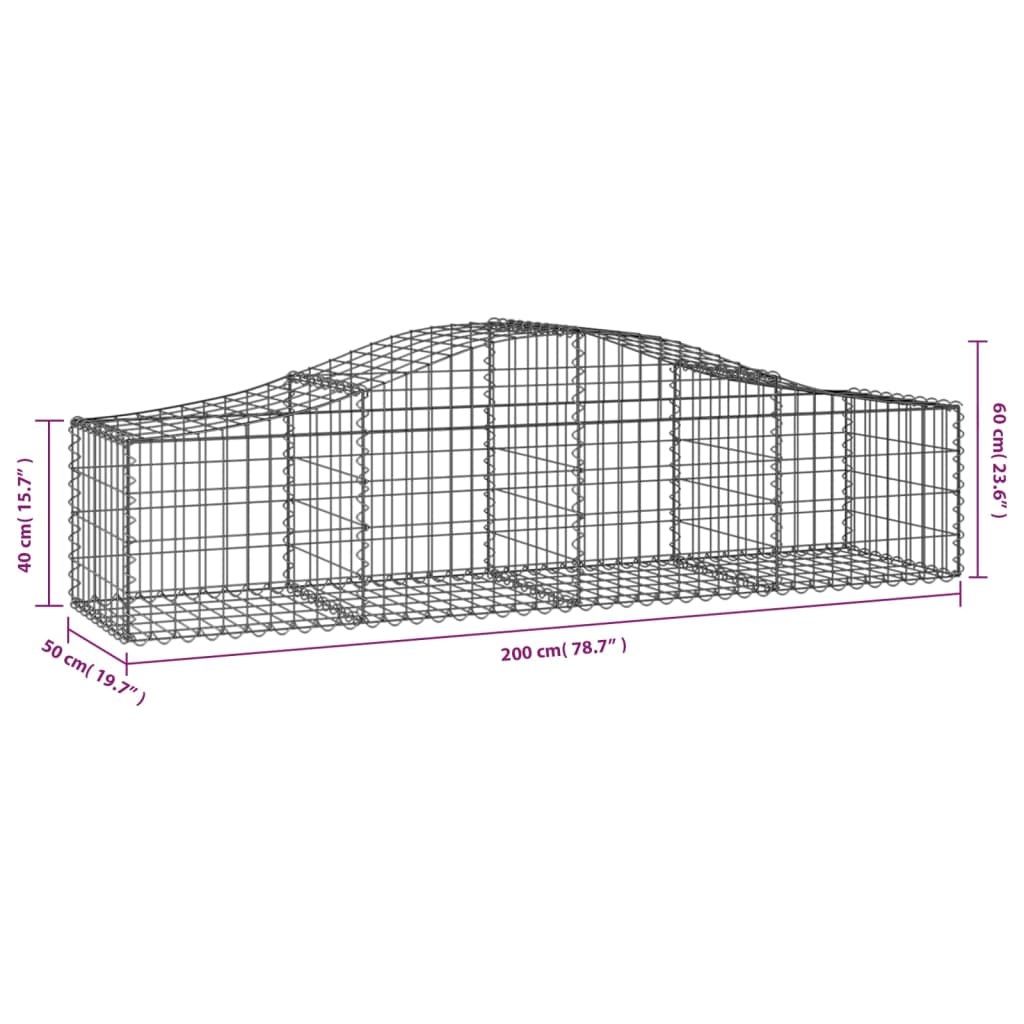 vidaXL Cestos gabião arqueados 15pcs 200x50x40/60 cm ferro galvanizado