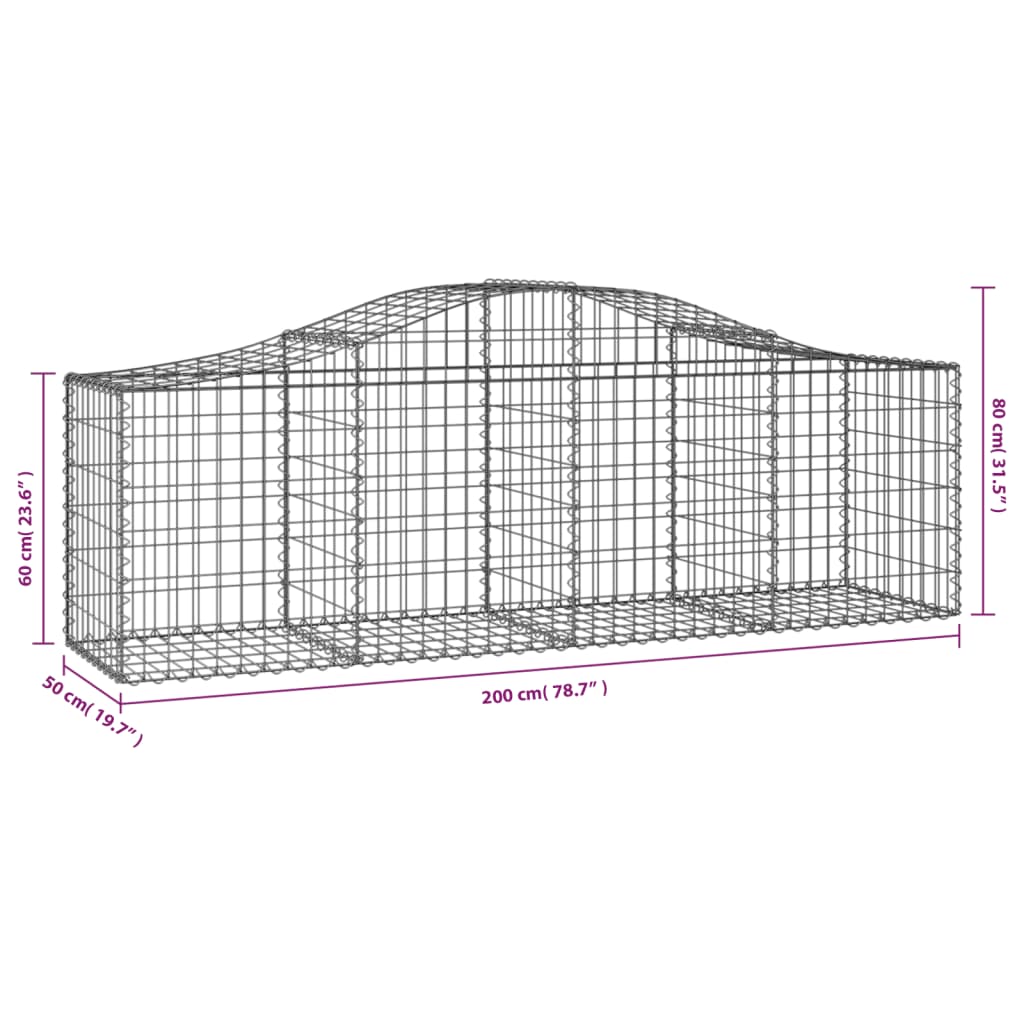 vidaXL Cestos gabião arqueados 3 pcs 200x50x60/80 cm ferro galvanizado