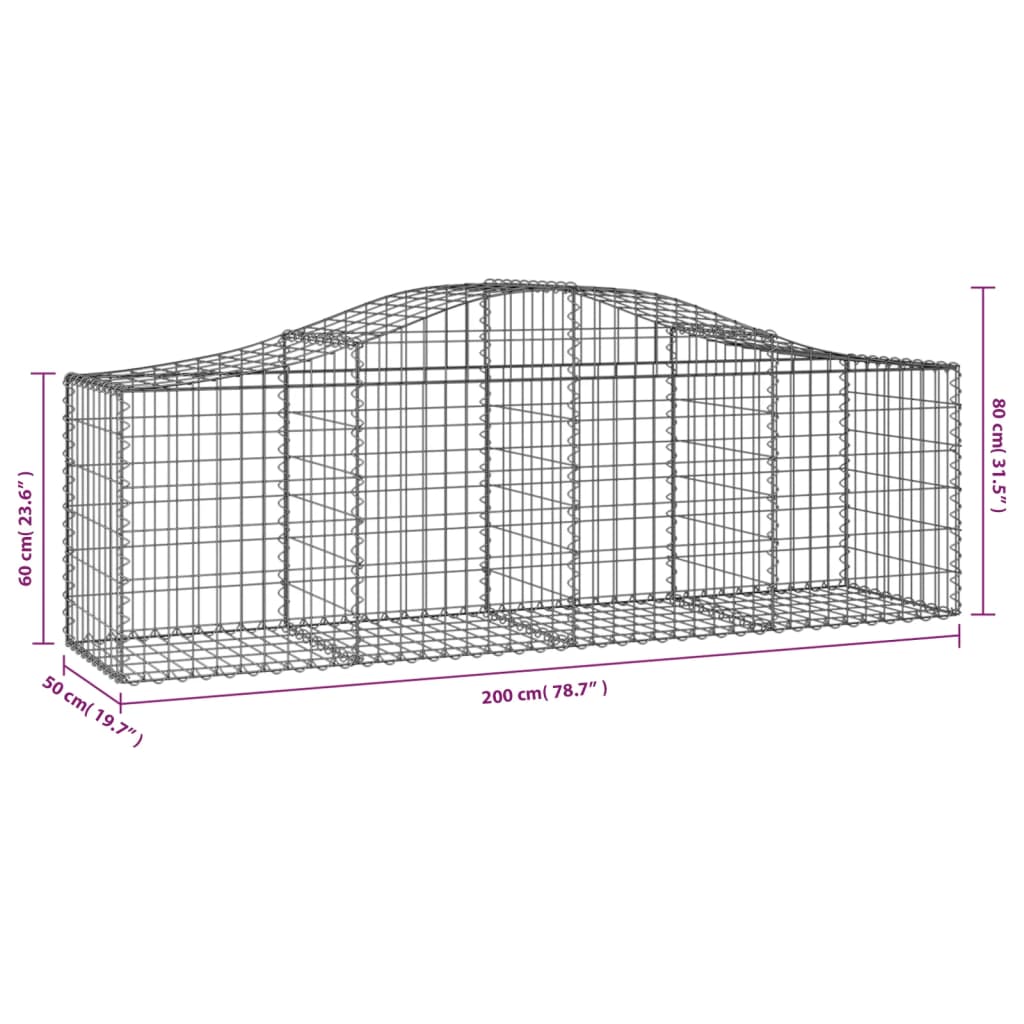 vidaXL Cestos gabião arqueados 13pcs 200x50x60/80 cm ferro galvanizado