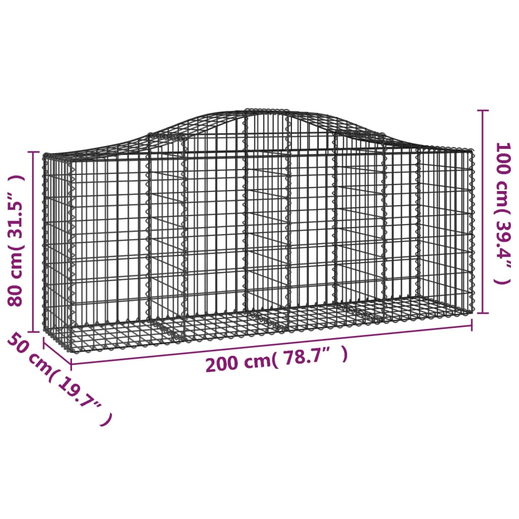 vidaXL Cestos gabião arqueados 4 pcs 200x50x80/100cm ferro galvanizado