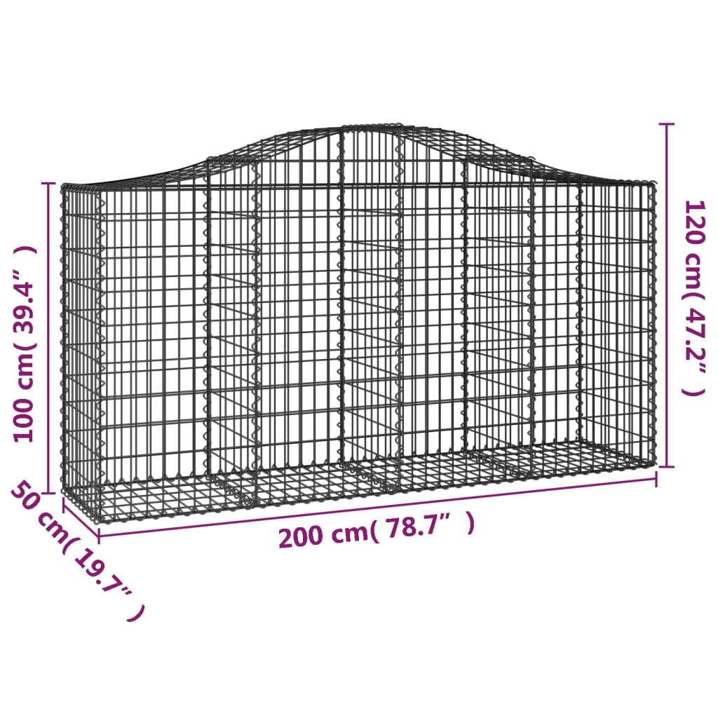 vidaXL Cestos gabião arqueados 4pcs 200x50x100/120cm ferro galvanizado