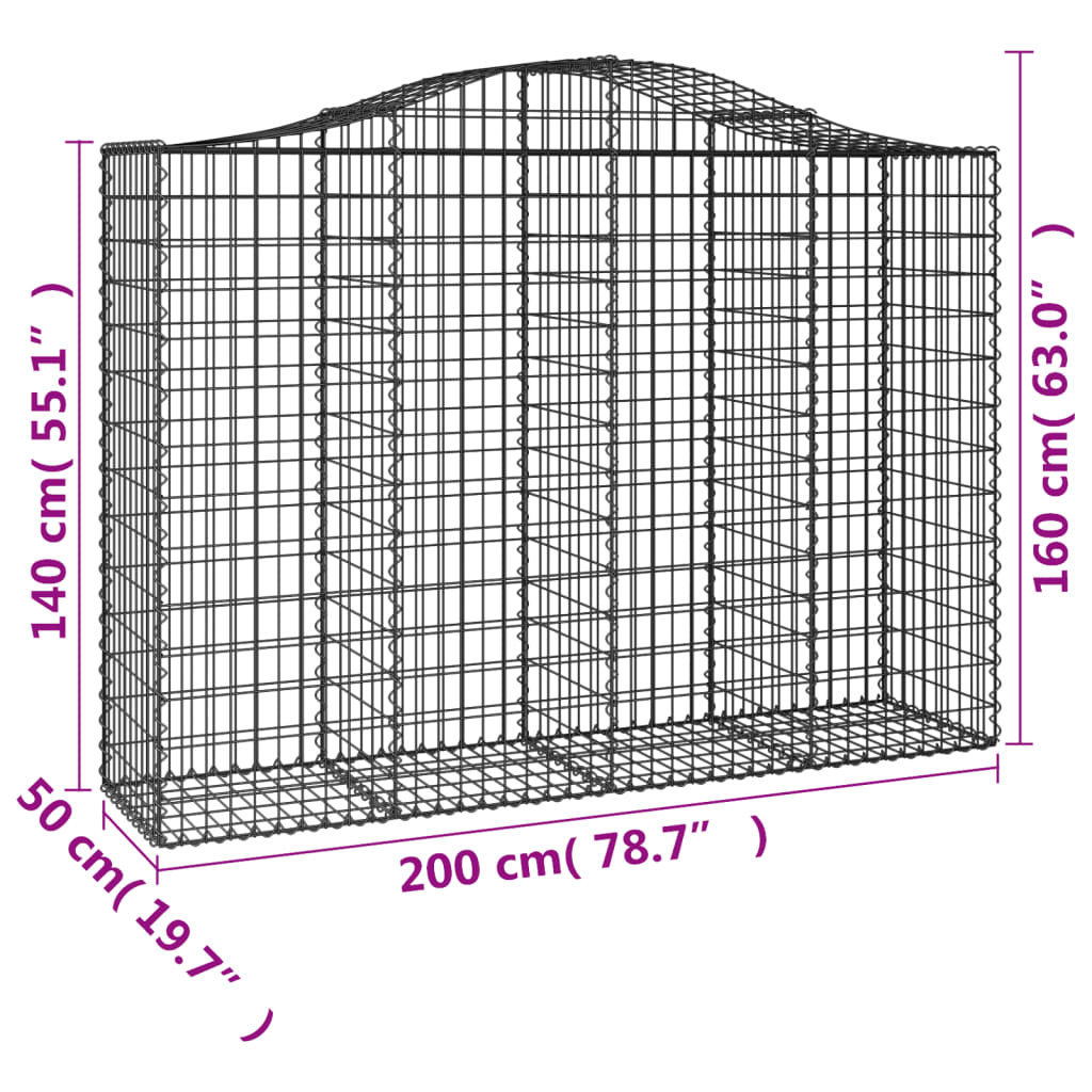 vidaXL Cestos gabião arqueados 14 pcs 200x50x140/160 ferro galvanizado