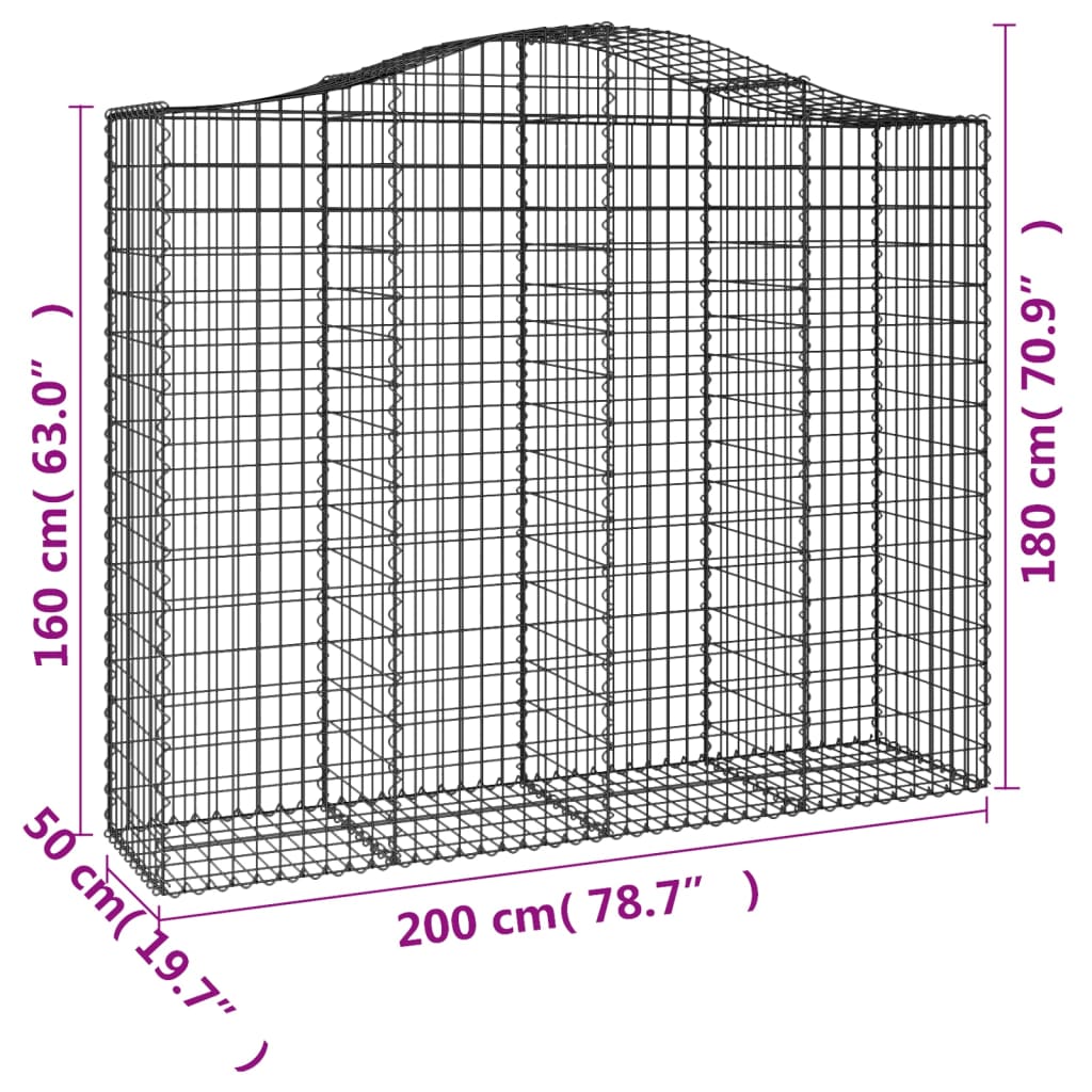 vidaXL Cestos gabião arqueados 12 pcs 200x50x160/180 ferro galvanizado