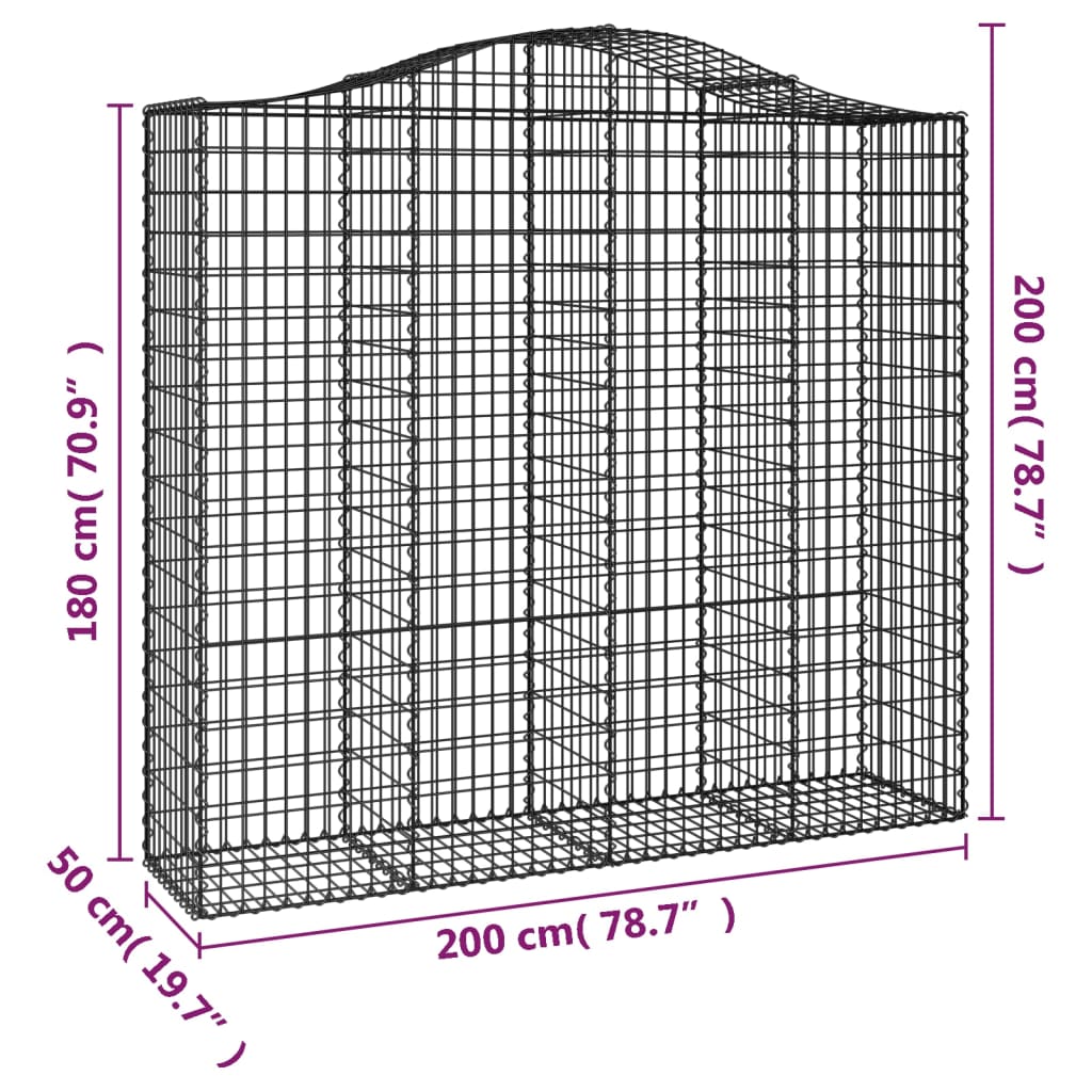 vidaXL Cestos gabião arqueados 4pcs 200x50x180/200cm ferro galvanizado