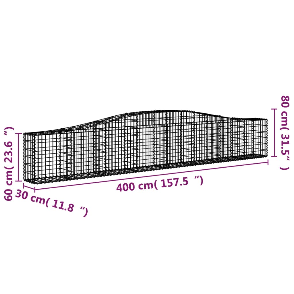 vidaXL Cestos gabião arqueados 10pcs 400x30x60/80 cm ferro galvanizado