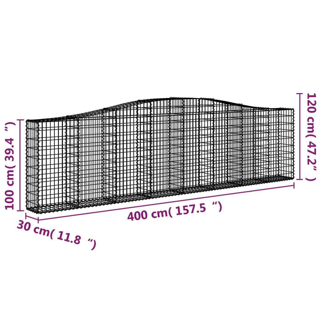 vidaXL Cestos gabião arqueados 5pcs 400x30x100/120cm ferro galvanizado