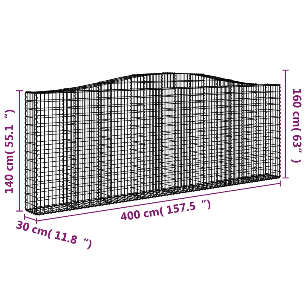 vidaXL Cestos gabião arqueados 10 pcs 400x30x140/160 ferro galvanizado