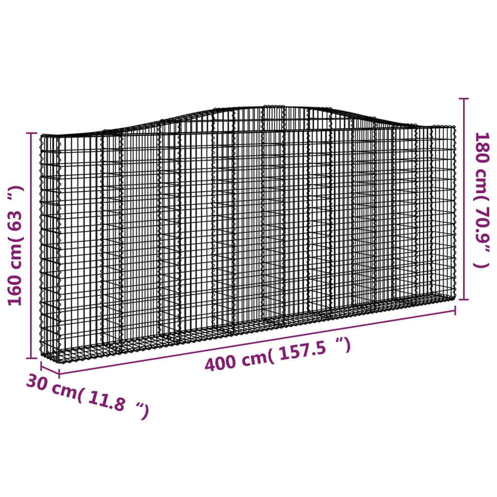 vidaXL Cestos gabião arqueados 6pcs 400x30x160/180cm ferro galvanizado