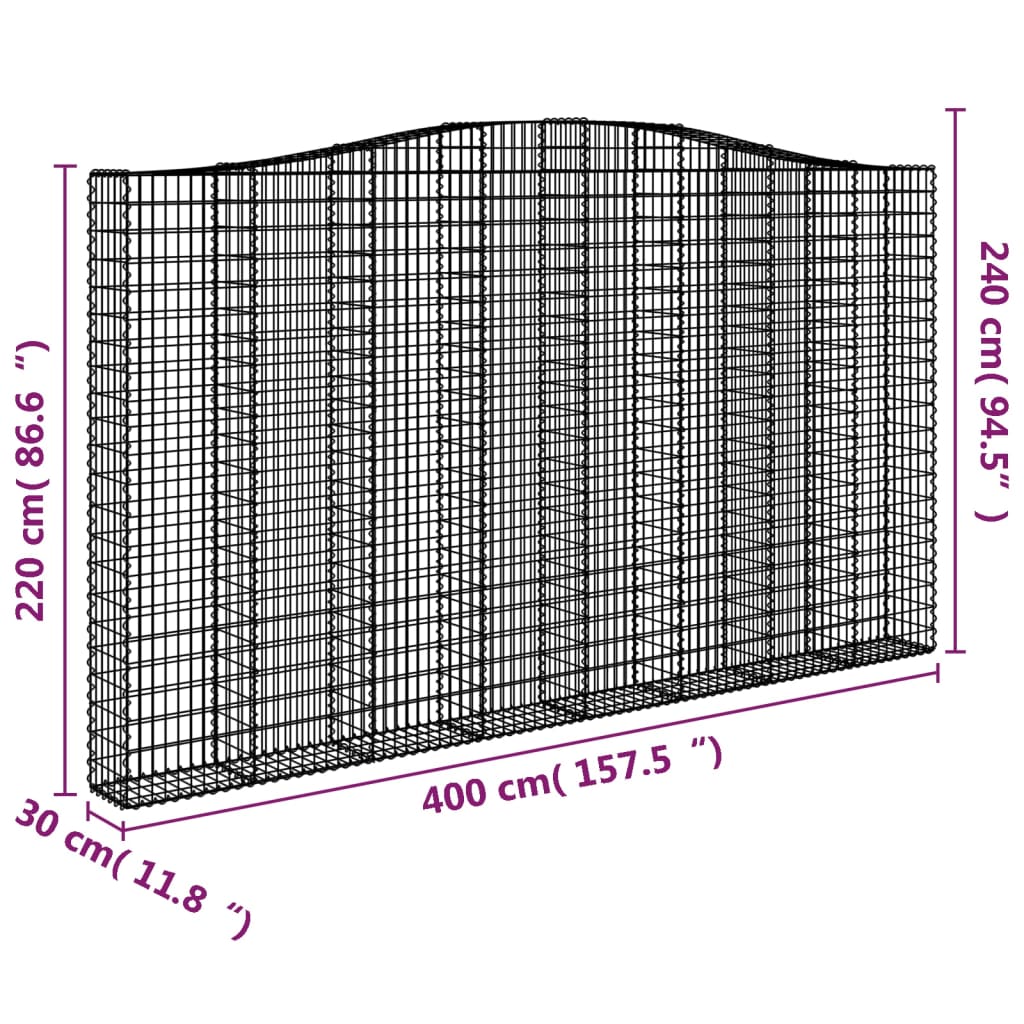 vidaXL Cestos gabião arqueados 2pcs 400x30x220/240cm ferro galvanizado