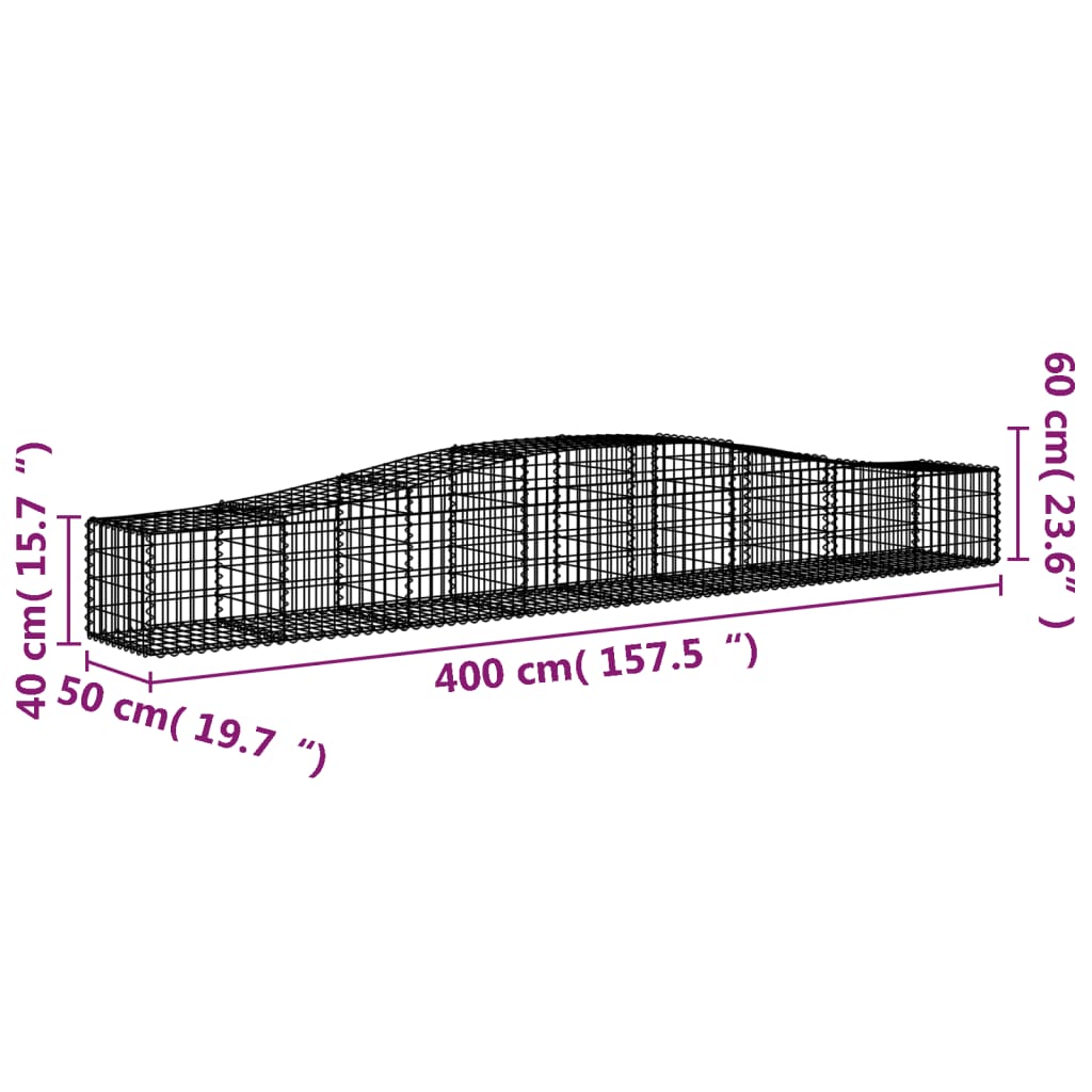 vidaXL Cestos gabião arqueados 4 pcs 400x50x40/60 cm ferro galvanizado