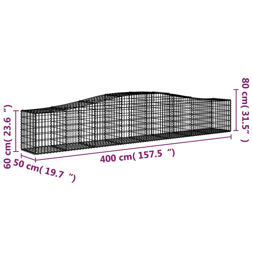 vidaXL Cestos gabião arqueados 10pcs 400x50x60/80 cm ferro galvanizado