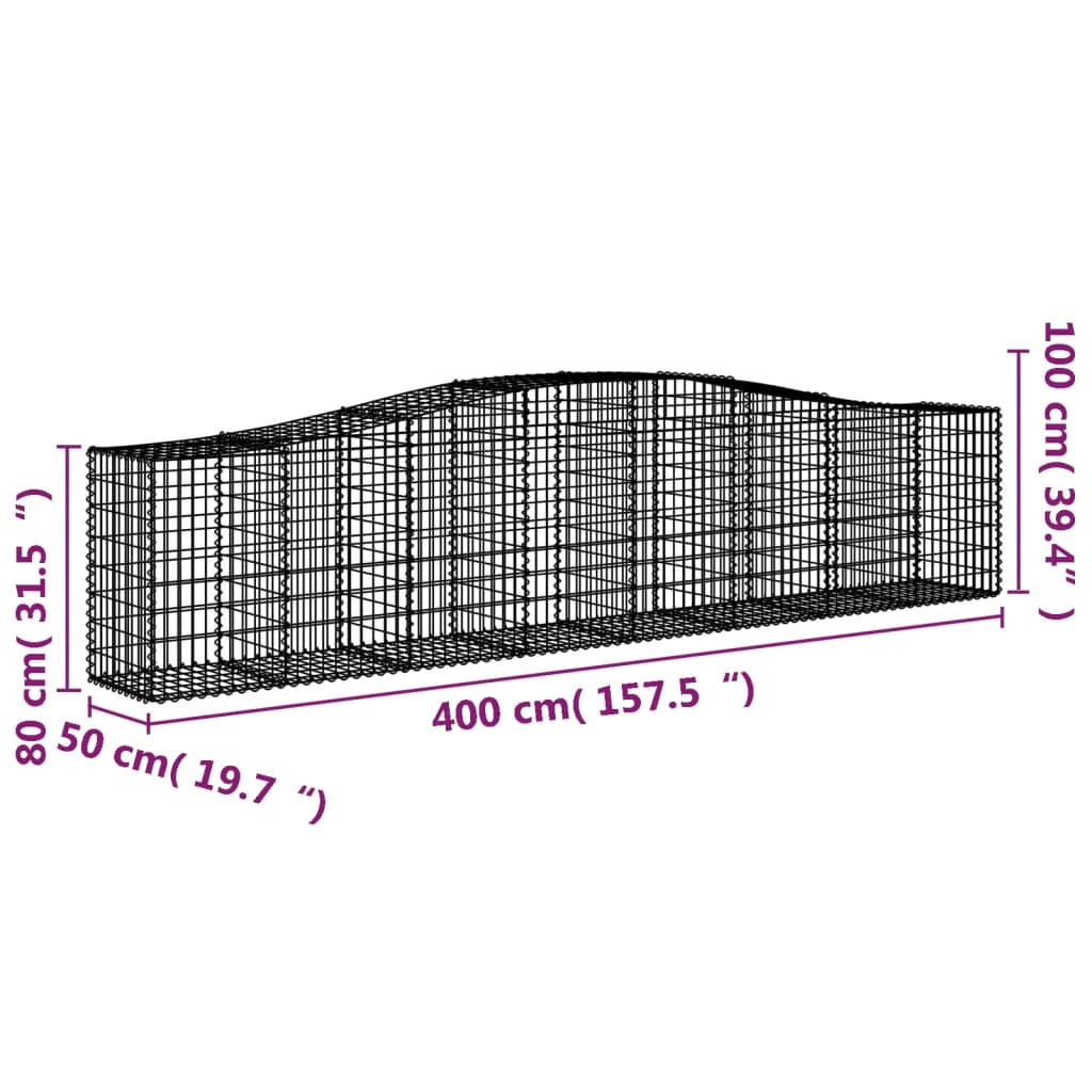 vidaXL Cestos gabião arqueados 9 pcs 400x50x80/100cm ferro galvanizado