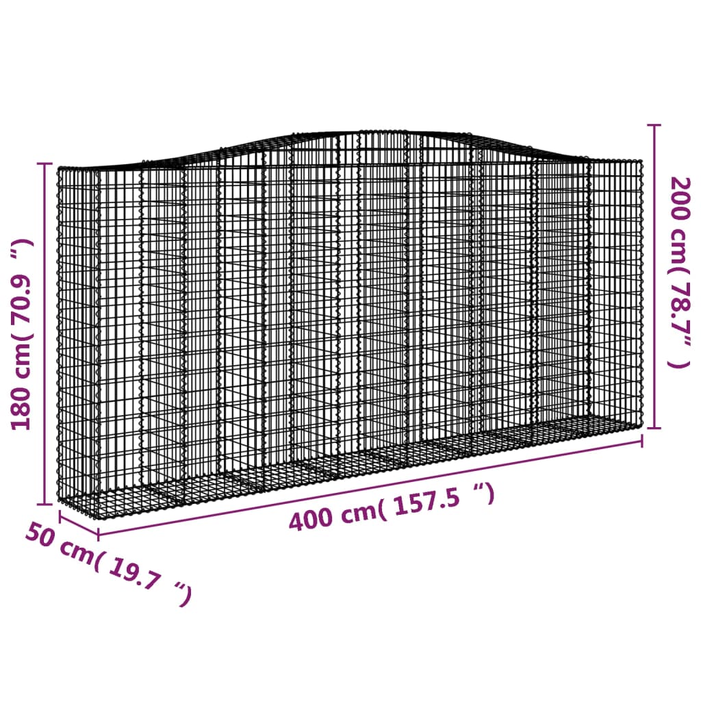 vidaXL Cestos gabião arqueados 8pcs 400x50x180/200cm ferro galvanizado