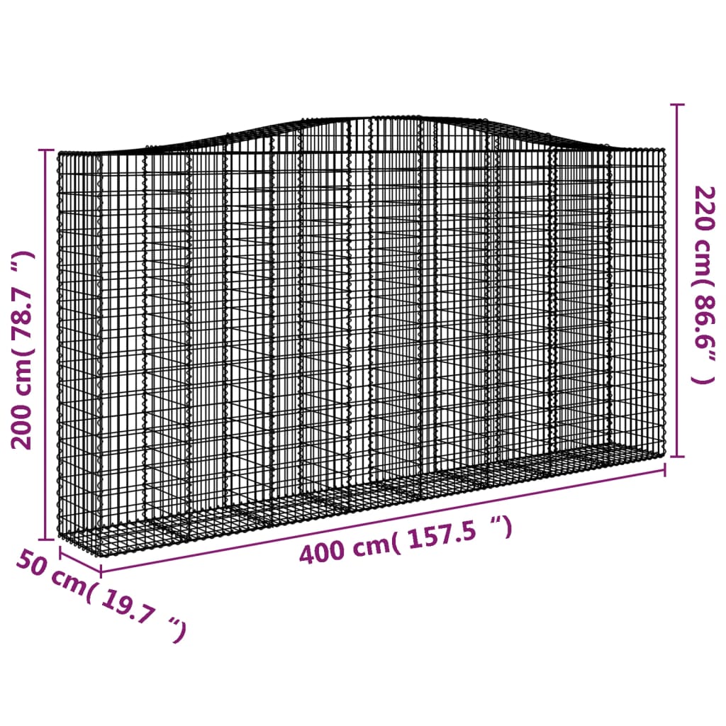 vidaXL Cestos gabião arqueados 2pcs 400x50x200/220cm ferro galvanizado