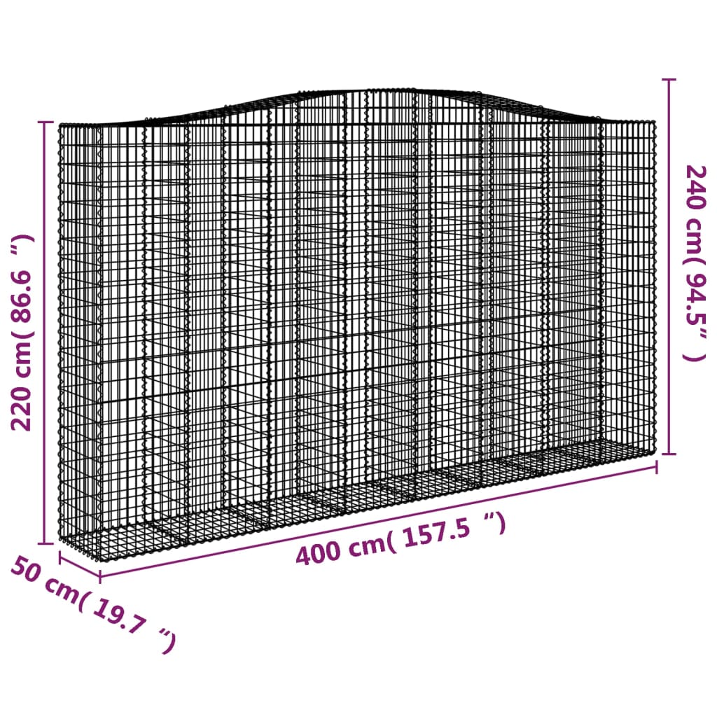 vidaXL Cestos gabião arqueados 10 pcs 400x50x220/240 ferro galvanizado